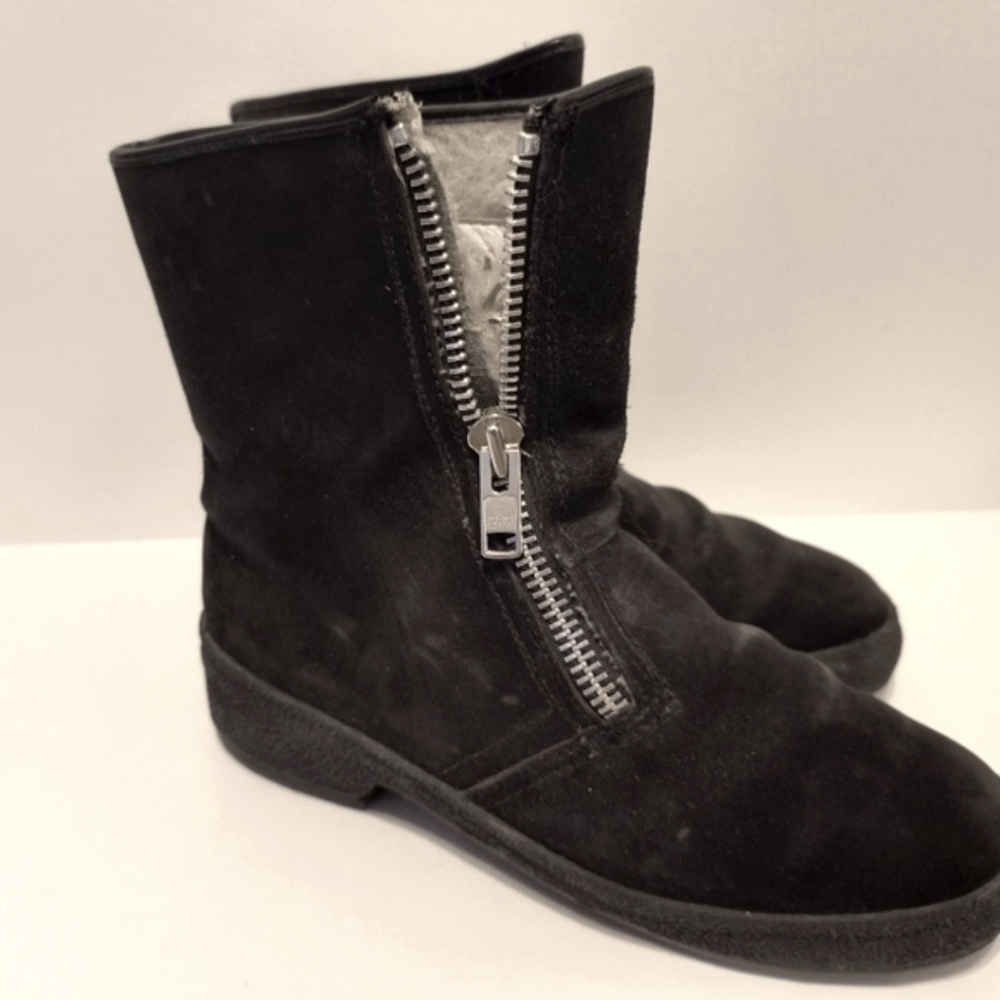 Vintage Bally Suisse Zippered Fur Lined Suede Winter Boots With Metal Ice Cleats